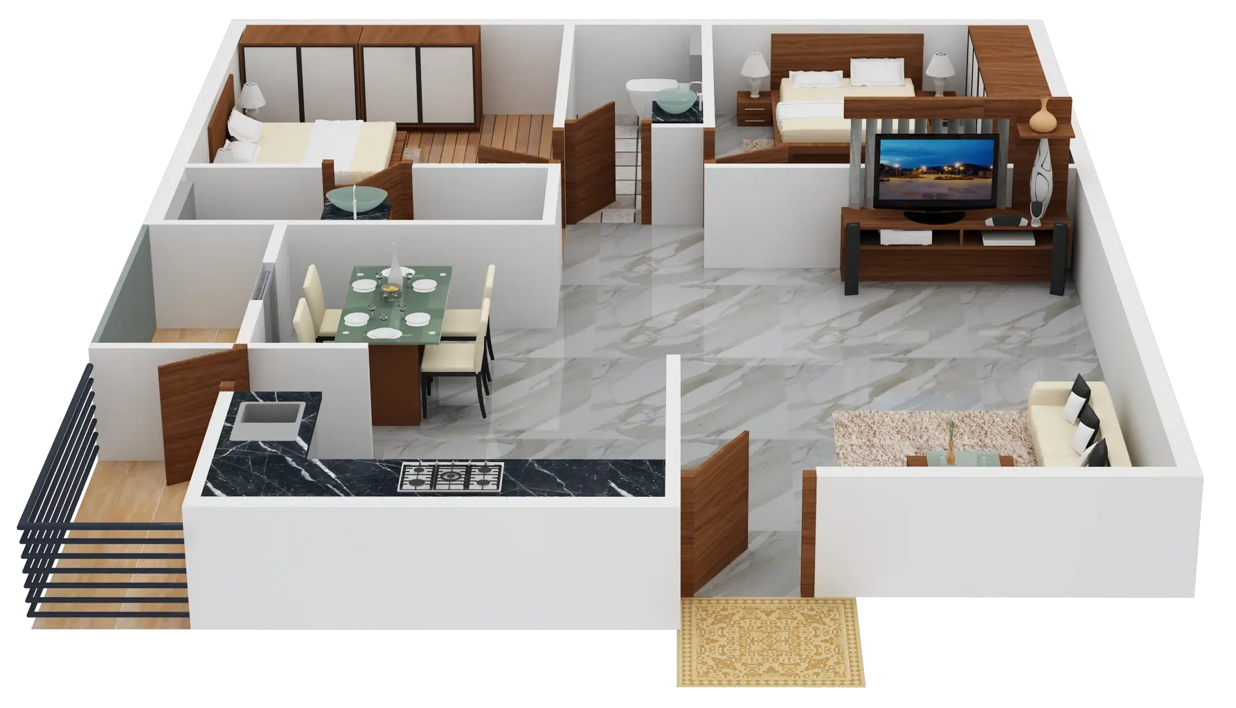 2BHK Unit 2 - 1255 Sqft Floor Plan