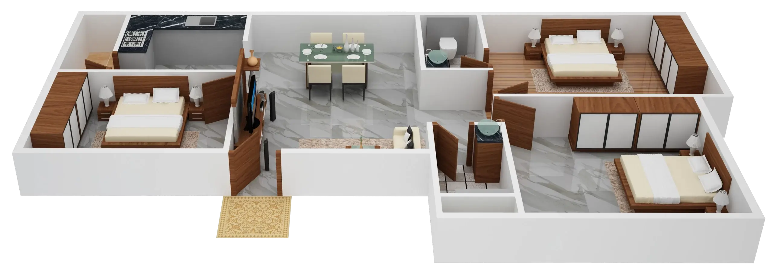 3BHK Unit 3 - 1100 Sqft Floor Plan