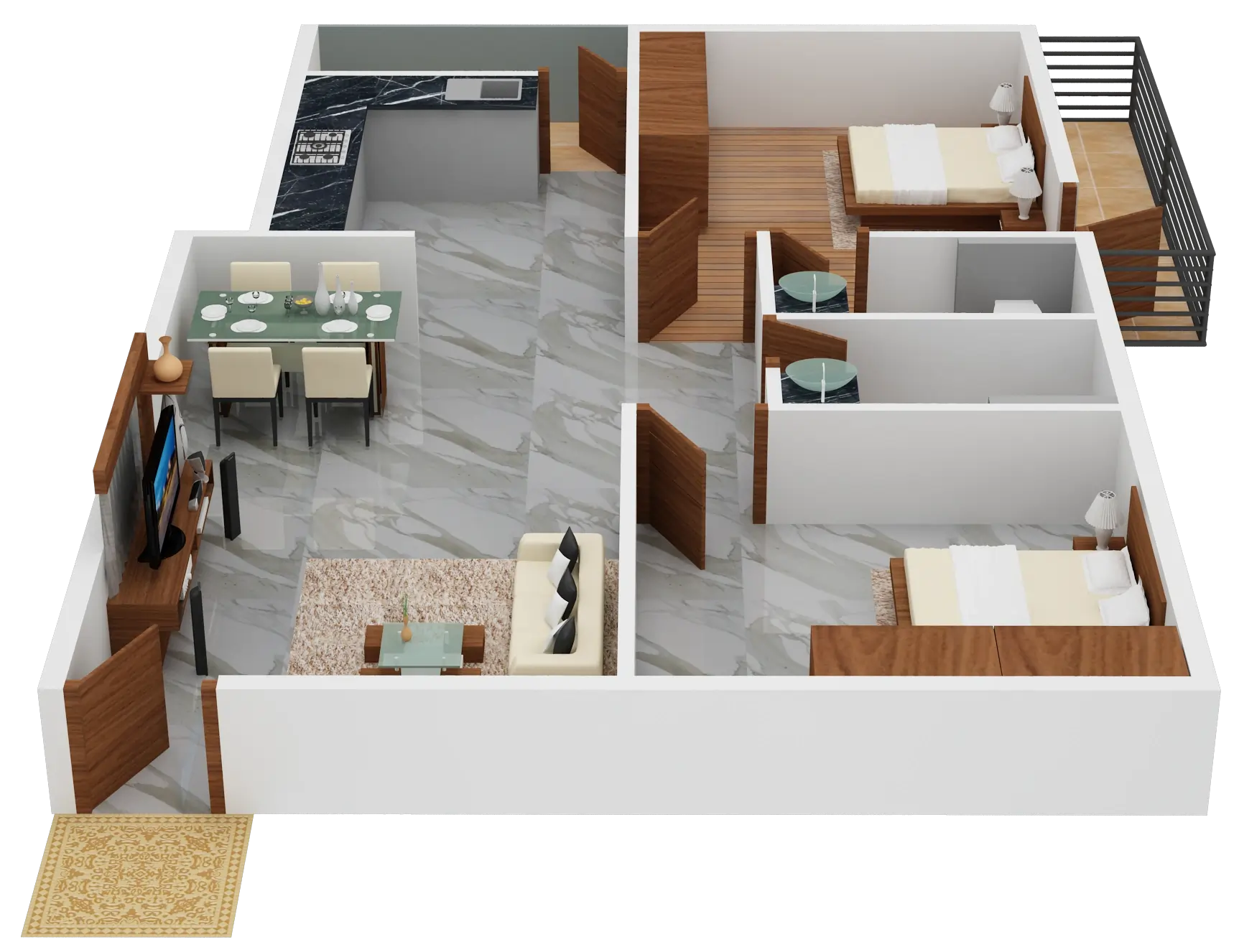 2BHK Unit 4 - 1037 Sqft Floor Plan