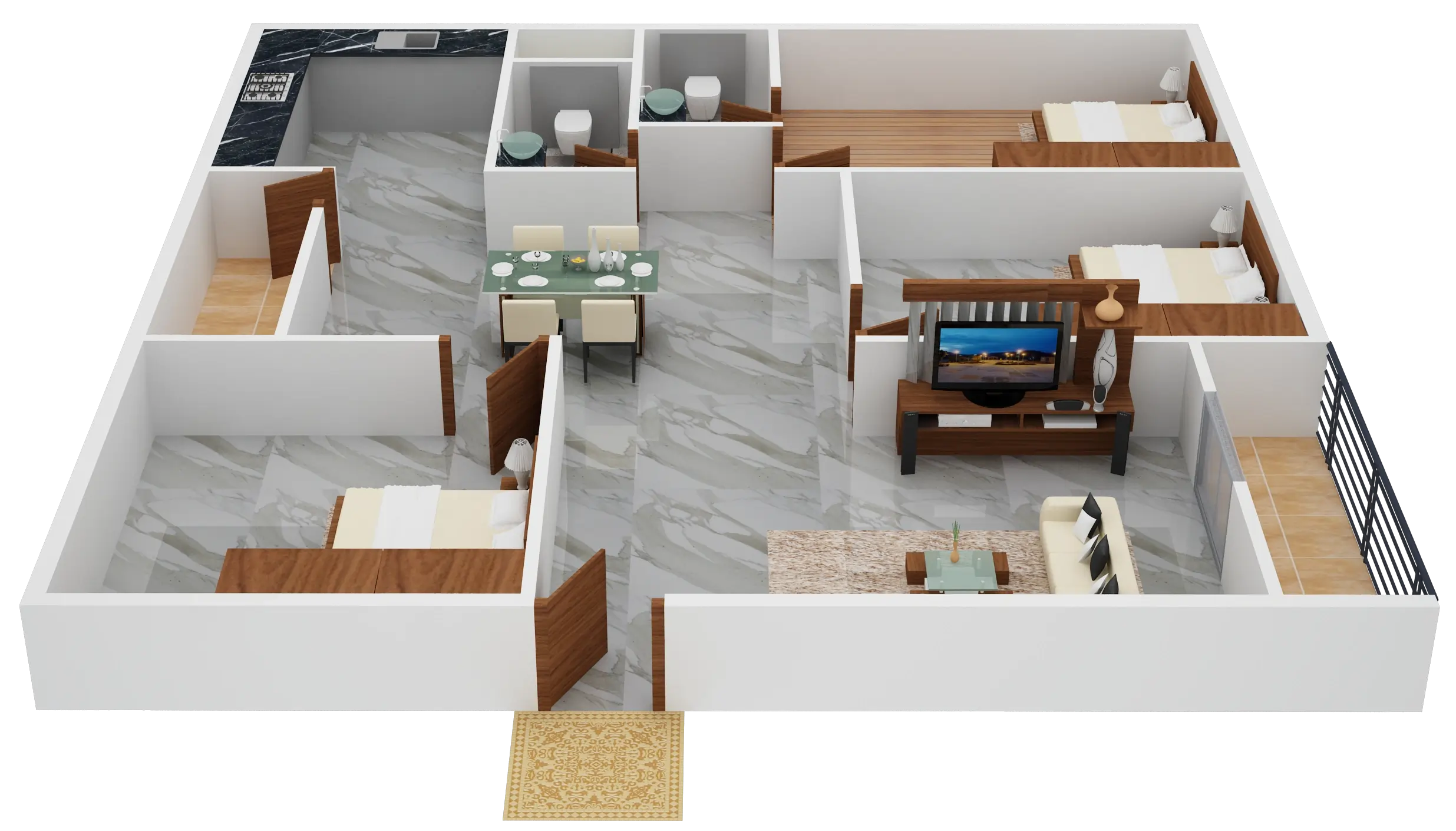 3BHK Unit 7 - 1429 Sqft Floor Plan