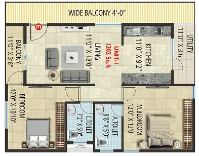 SV Sri Balaji Residency Unit 1 2BHK Floor Plan