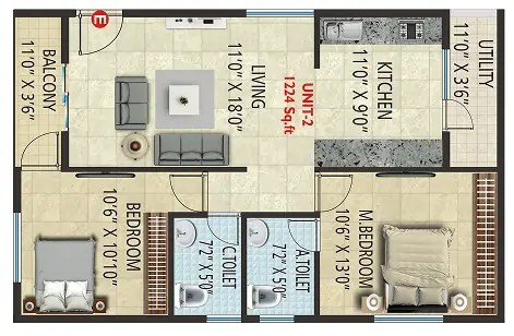 SV Sri Balaji Residency Unit 2 2BHK Floor Plan
