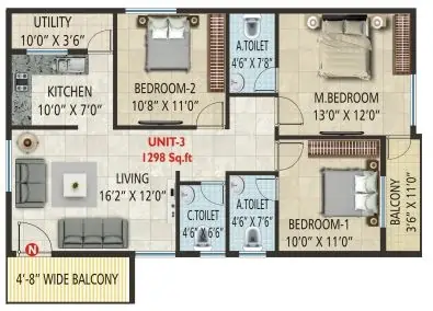 SV Sri Balaji Residency Unit 3 3BHK Floor Plan
