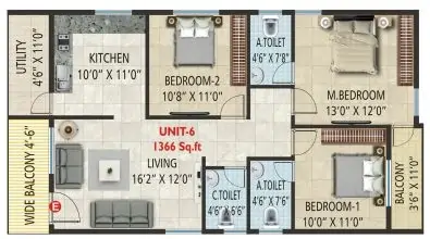 SV Sri Balaji Residency Unit 6 3BHK Floor Plan